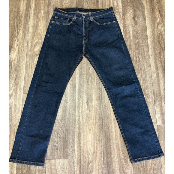 Levis 505 Jeans Men 34X30 Straight Leg Dark Blue Denim Stretch Regular Fit - Picture 1 of 11
